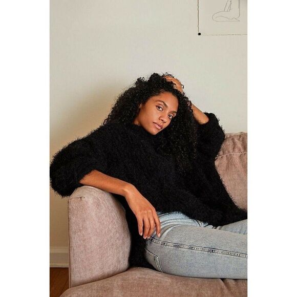 NWT FREE PEOPLE OASIS TUNIC OVERSIZED PULLOVER TURTLENECK SWEATER BLACK - Picture 2 of 4